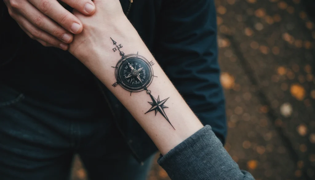 tatouage boussole minimaliste